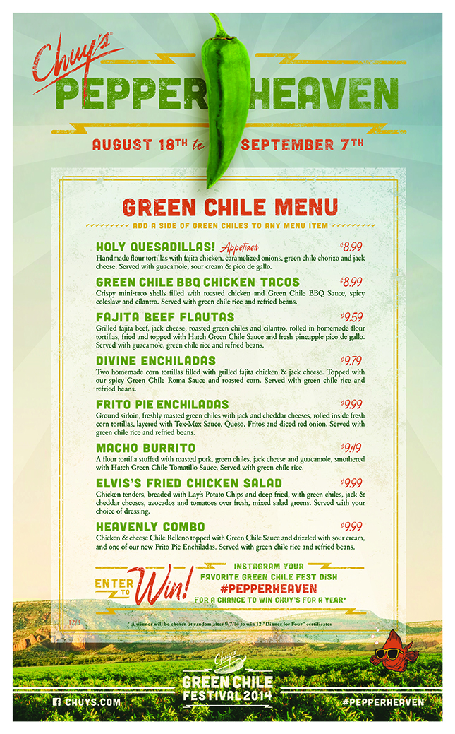 Chuy’s celebrates 26th annual green Chile Festival August 18 to September 7